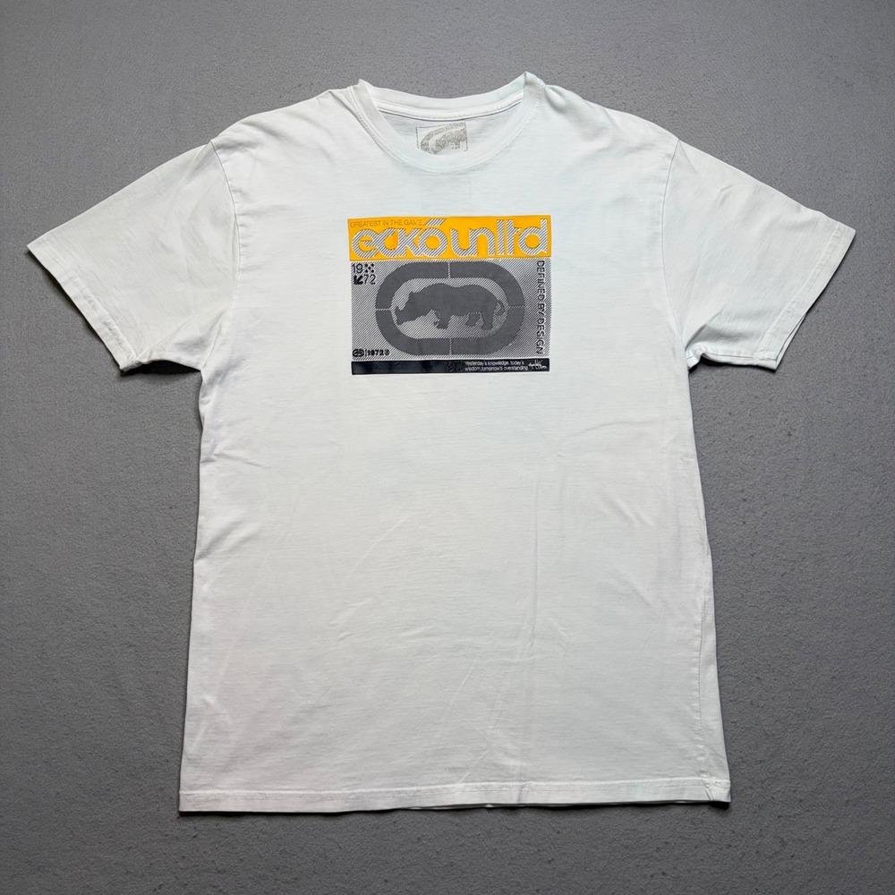 Ecko Unltd T-Shirt Mens Medium White Vintage Y2K Rhino Graphic Streetwear Tee